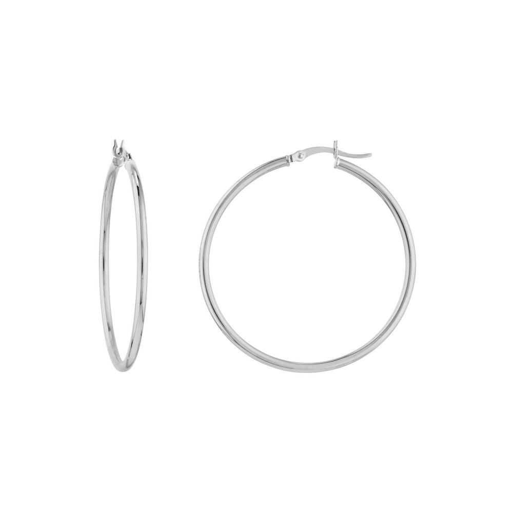 Jewelryweb 14k White Gold Polished Hoop Earrings 2x40mm