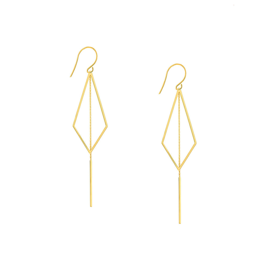 Jewelryweb 14k Yellow Gold Diamond Shape With Dangle Staple Earrings
