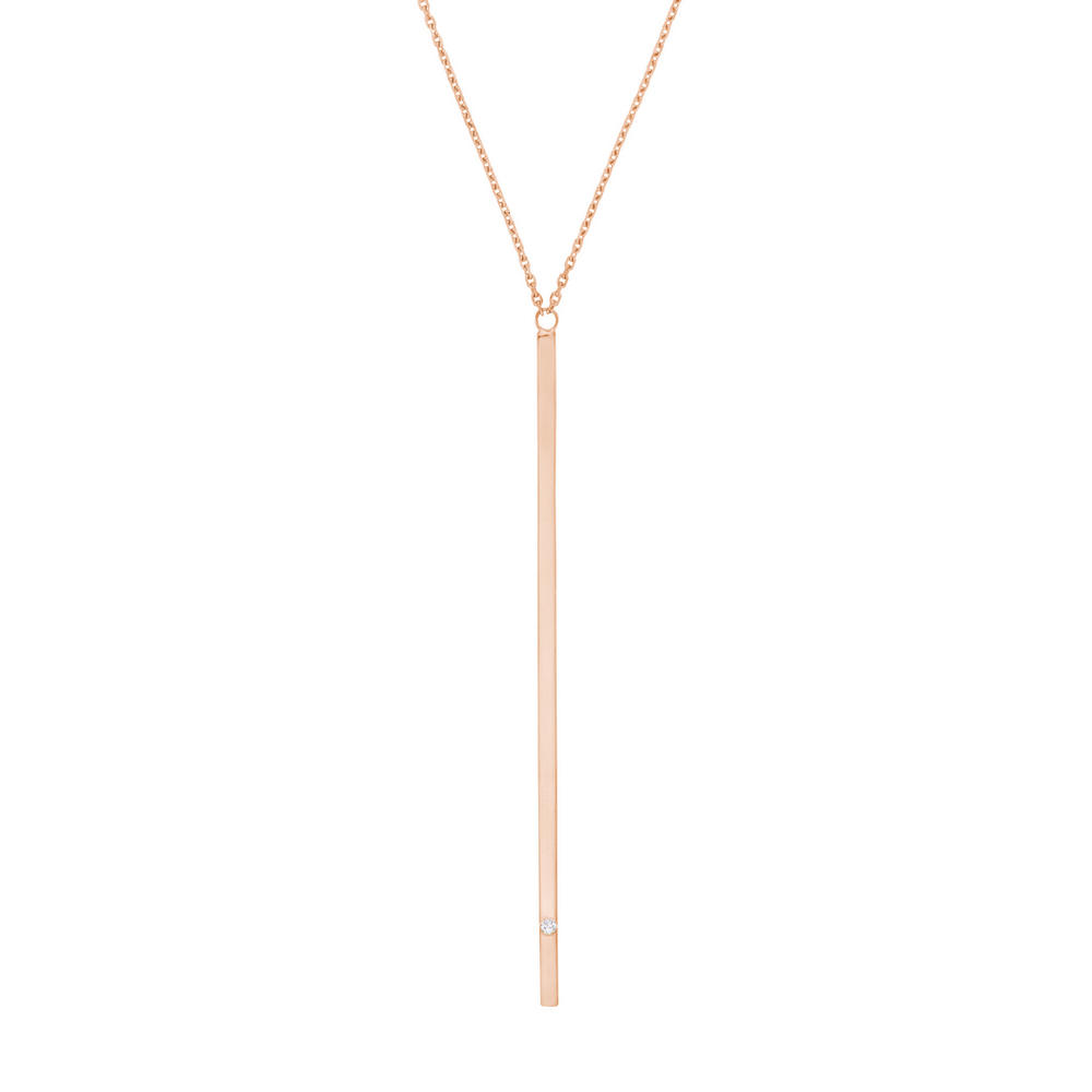 Jewelryweb 14k Rose Gold Adjustable 0.005 Dwt Diamond Bar Necklace - 18 Inch