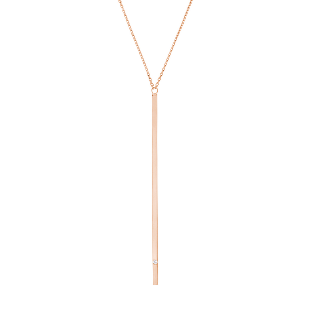 Jewelryweb 14k Rose Gold Adjustable 0.005 Dwt Diamond Bar Necklace - 18 Inch