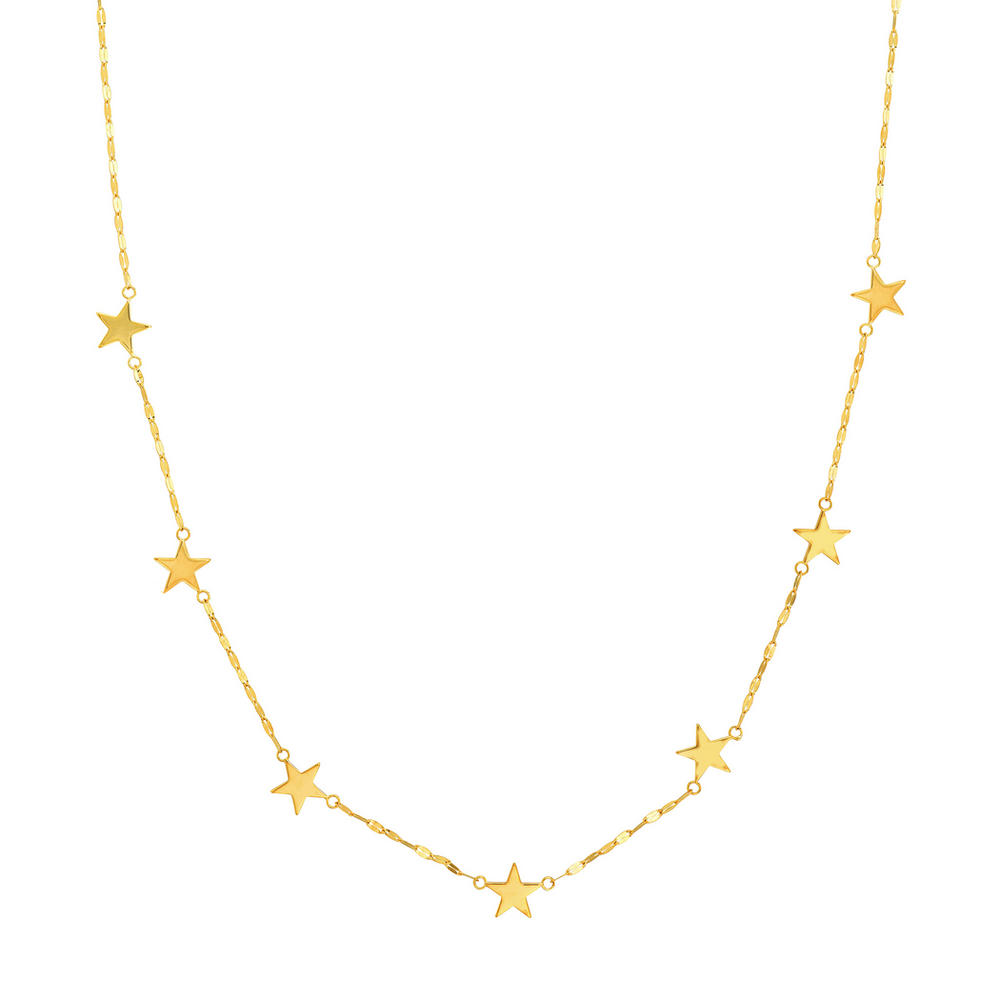 Jewelryweb 14k Yellow Gold Adjustable Seven Star Station Necklace Flat Mariner Chain - 18 Inch