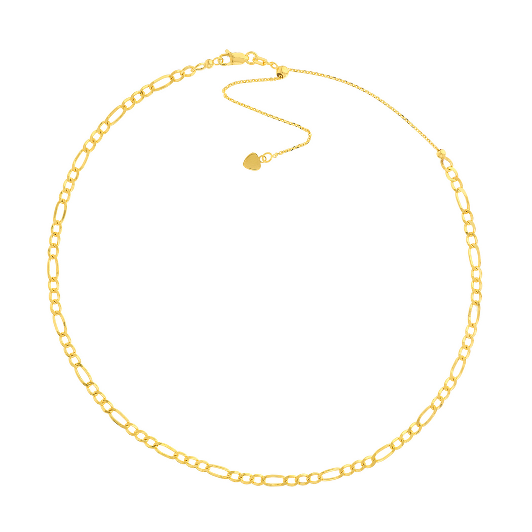 Jewelryweb 14k Yellow Gold Hollow 2.5mm Figaro Chain Choker Adjustable Necklace - 16 Inch