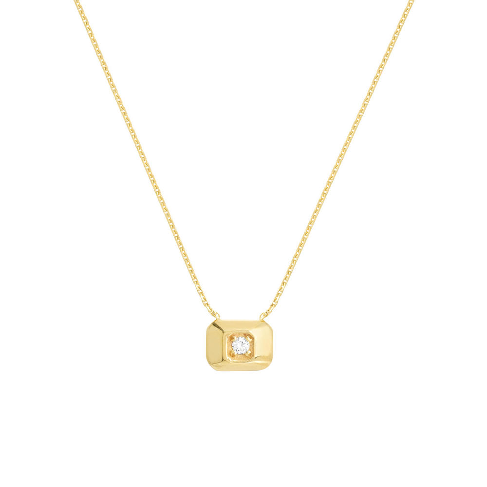 Jewelryweb 14k Yellow Gold 0.030 dwt Diamond Raised Rectangle Adjustable Necklace - 18 Inch