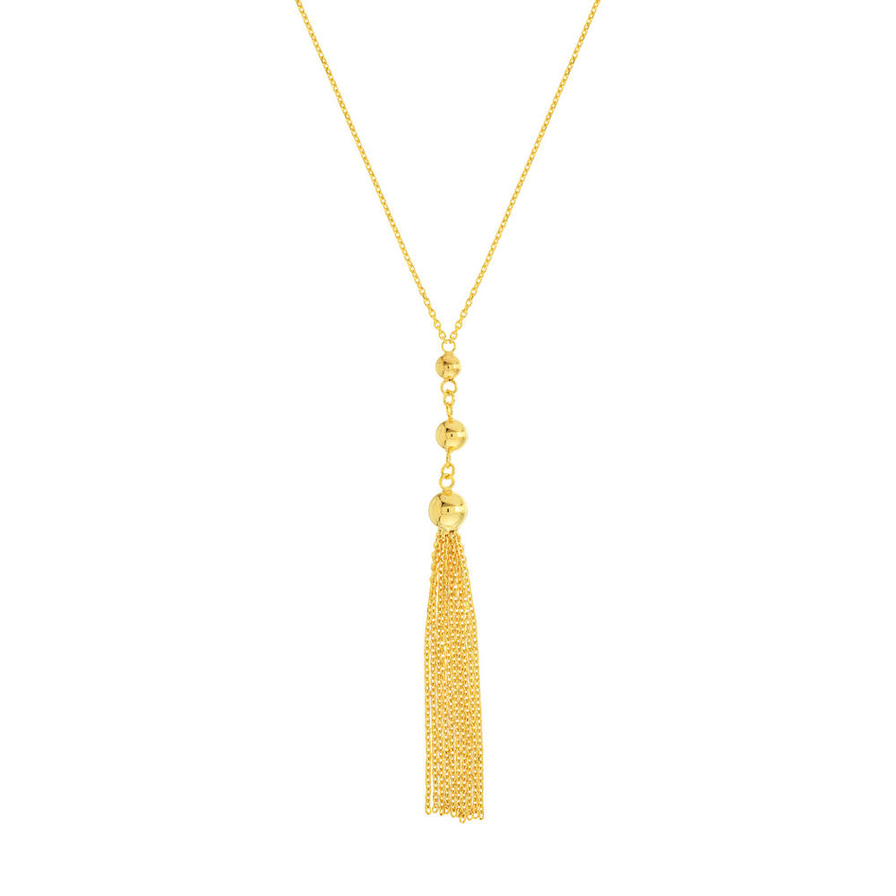 Jewelryweb 14k Yellow Gold Adjustable Grad Beads Tassel Lariat Necklace - 18 Inch