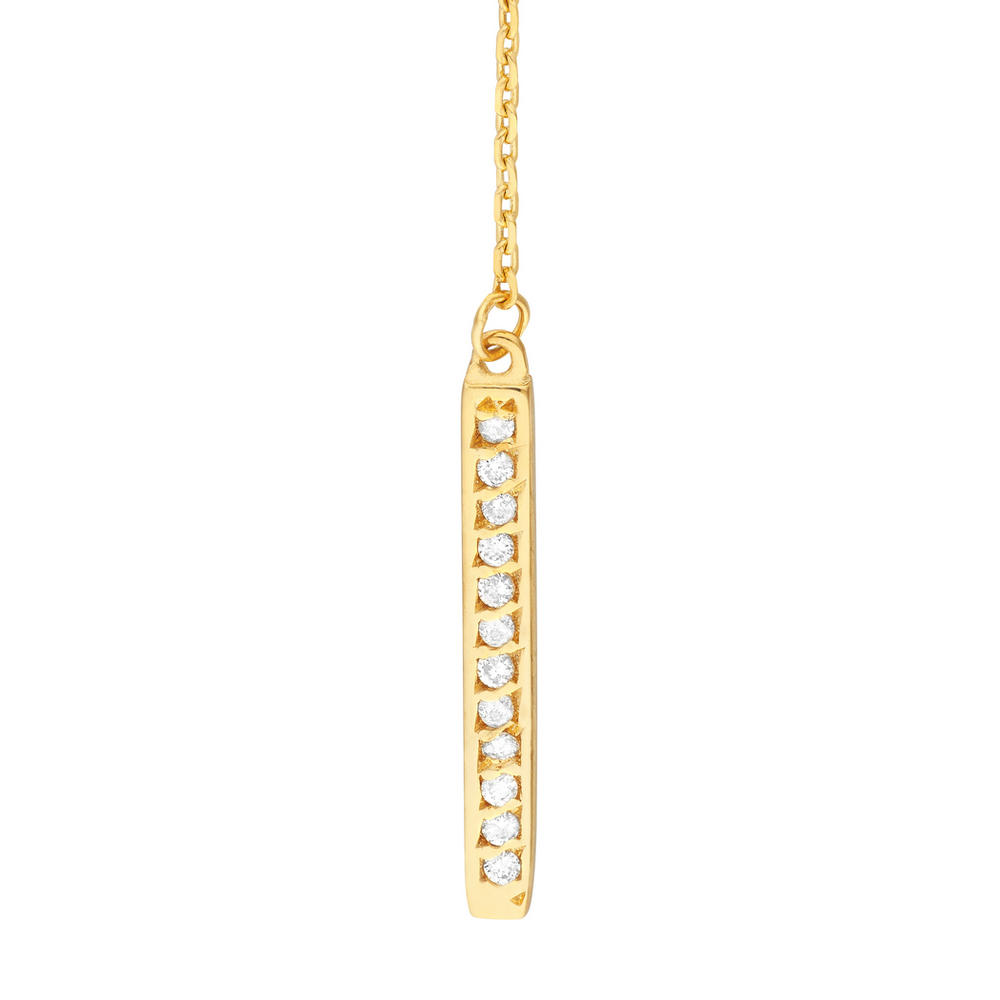Jewelryweb 14k Yellow Gold 0.12 Dwt Diamond Double Bar Dangle Earrings