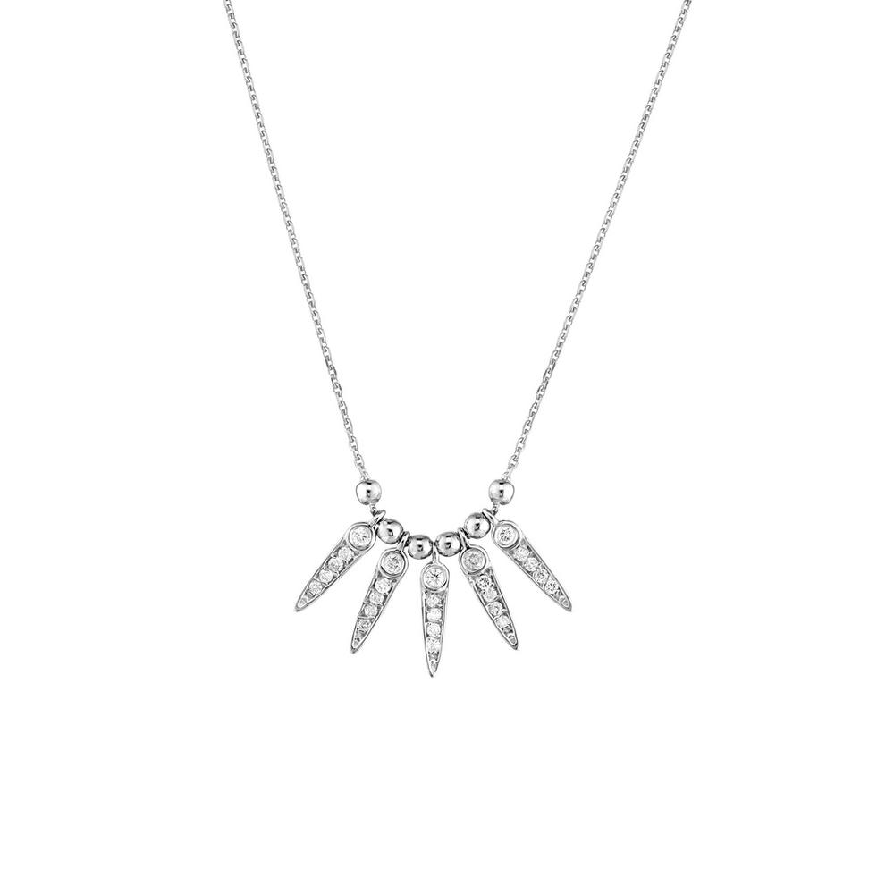 Jewelryweb 14k White Gold 0.16 Dwt 5 Spike Center Station Adjustable Necklace - 18 Inch