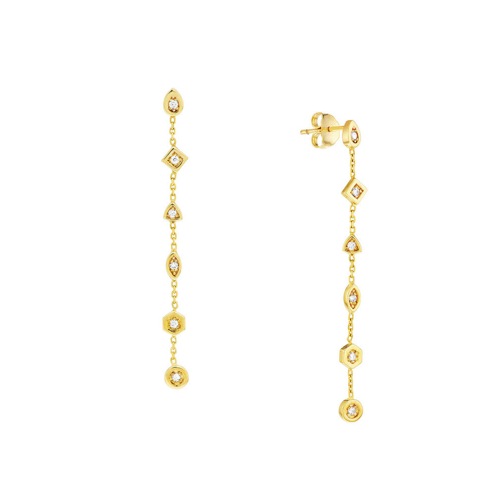 Jewelryweb 14k Yellow Gold 0.16 Dwt Diamond Mix Element Dangle Earrings