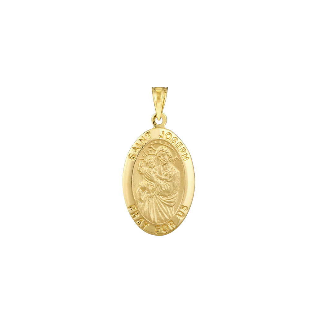 Jewelryweb 14k Yellow Gold Large Oval St Joseph Medal Pendant