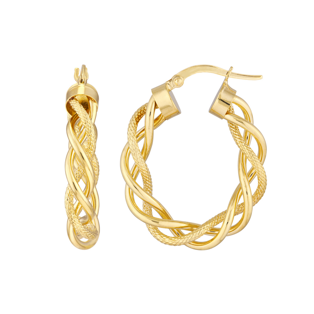Jewelryweb 14k Yellow Gold Braided Hoop Earrings
