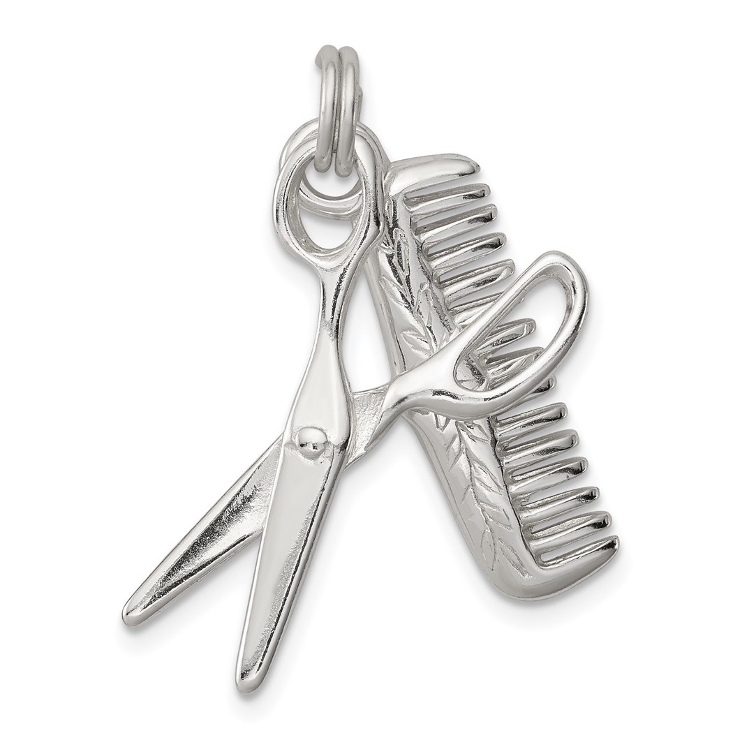 Jewelryweb Sterling Silver Comb and Scissor Charm - Measures 26x21.5mm Wide