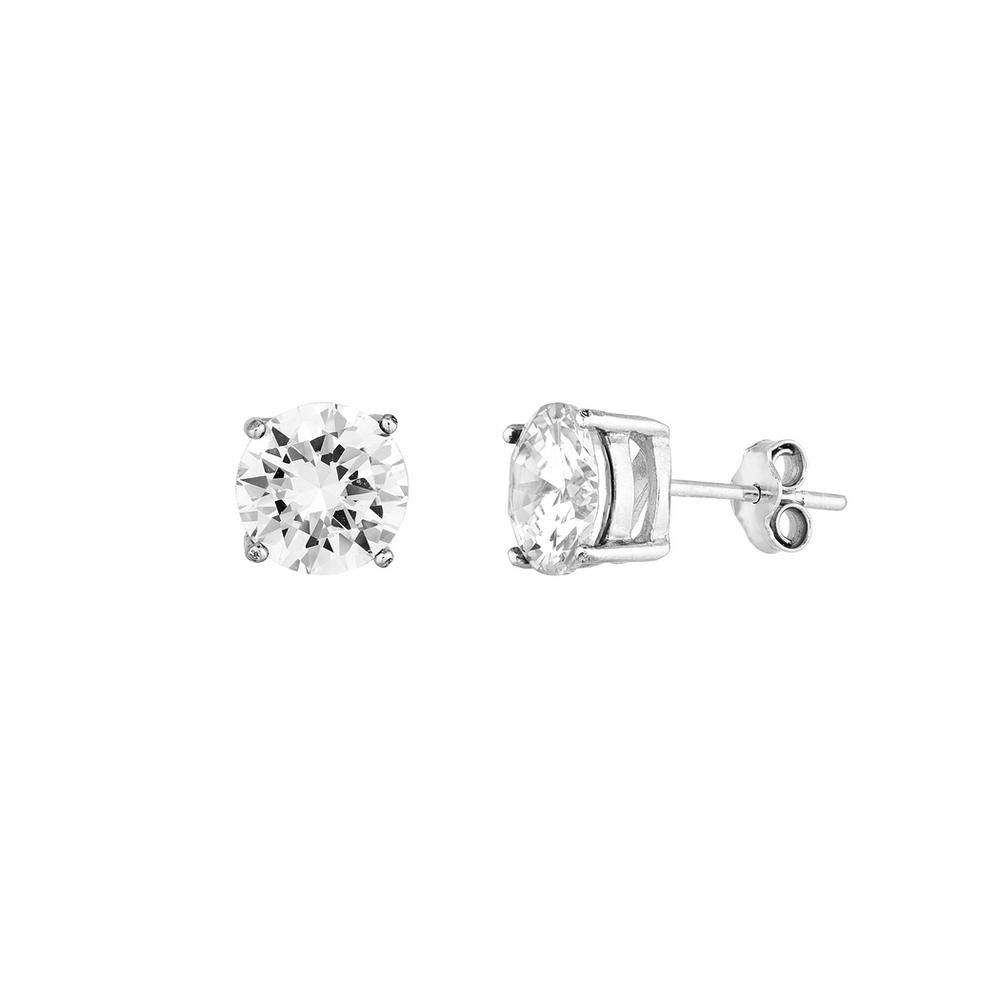 Jewelryweb Sterling Silver Rhodium Plated 8mm Cubic Zirconia Post Earrings