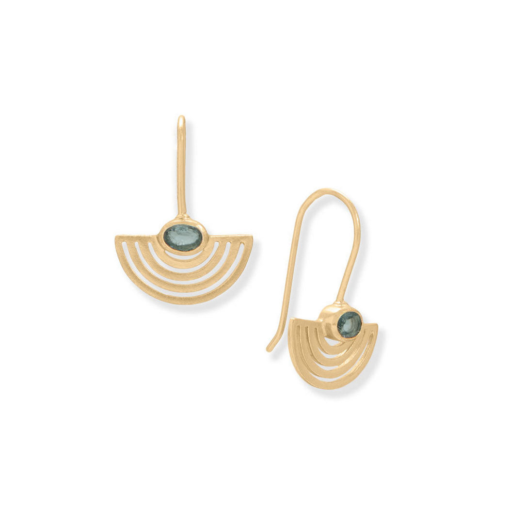 Jewelryweb 14k Gold Plated Sterling Silver London Blue-Topaz Fan Design Earrings Fixed Wire 5.5mm X 4mm Stones