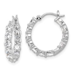Jewelryweb Sterling Silver Rhodium-plated In and Out Cubic Zirconia Hoop Earrings - Measures 17.5x17.5mm Wide 2.5mm Thick