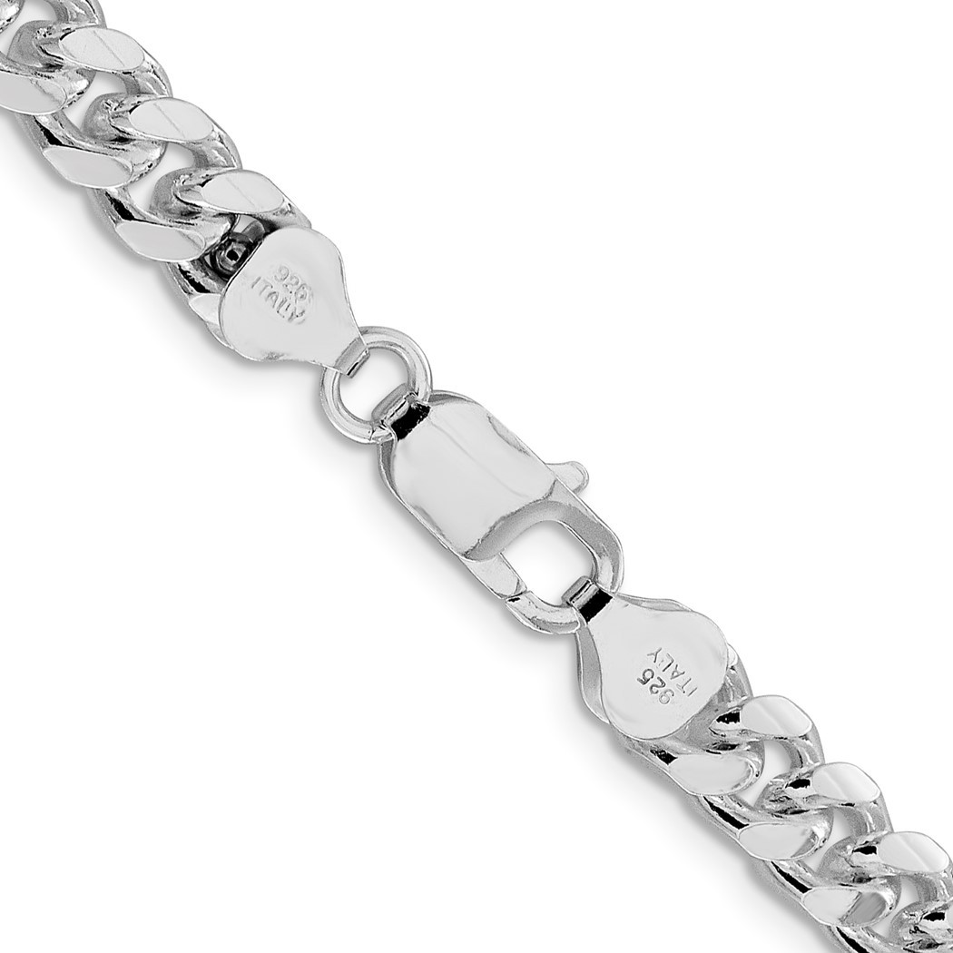 Jewelryweb Sterling Silver Rhodium-plated 7.35mm Domed With Side Sparkle-Cut Curb Chain Necklace - 26 Inch