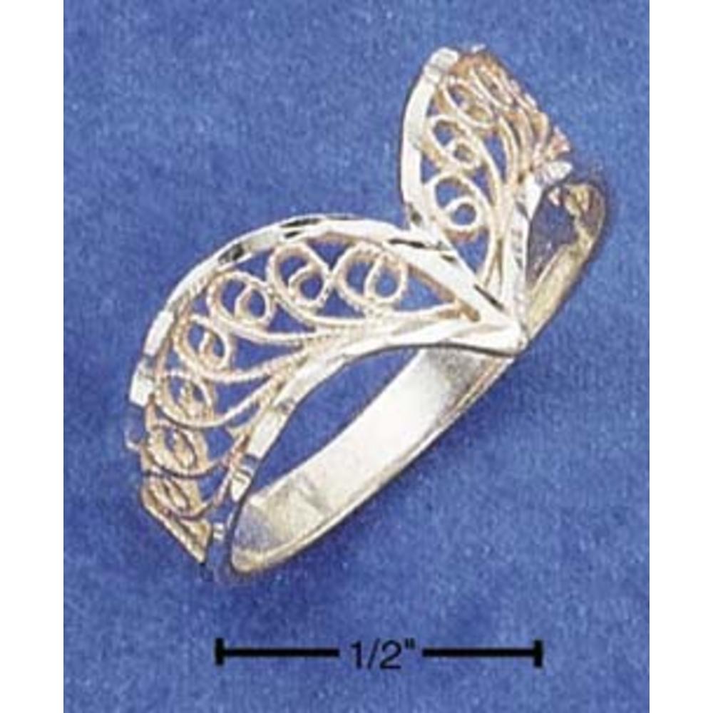Jewelryweb Sterling Silver Sparkle-Cut Filigree V Ring - Size 8.0