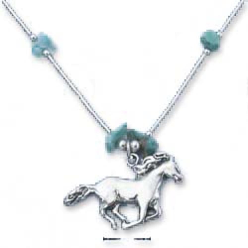 Jewelryweb 16 Inch LS Necklace With Simulated Turquoise Chips Horse