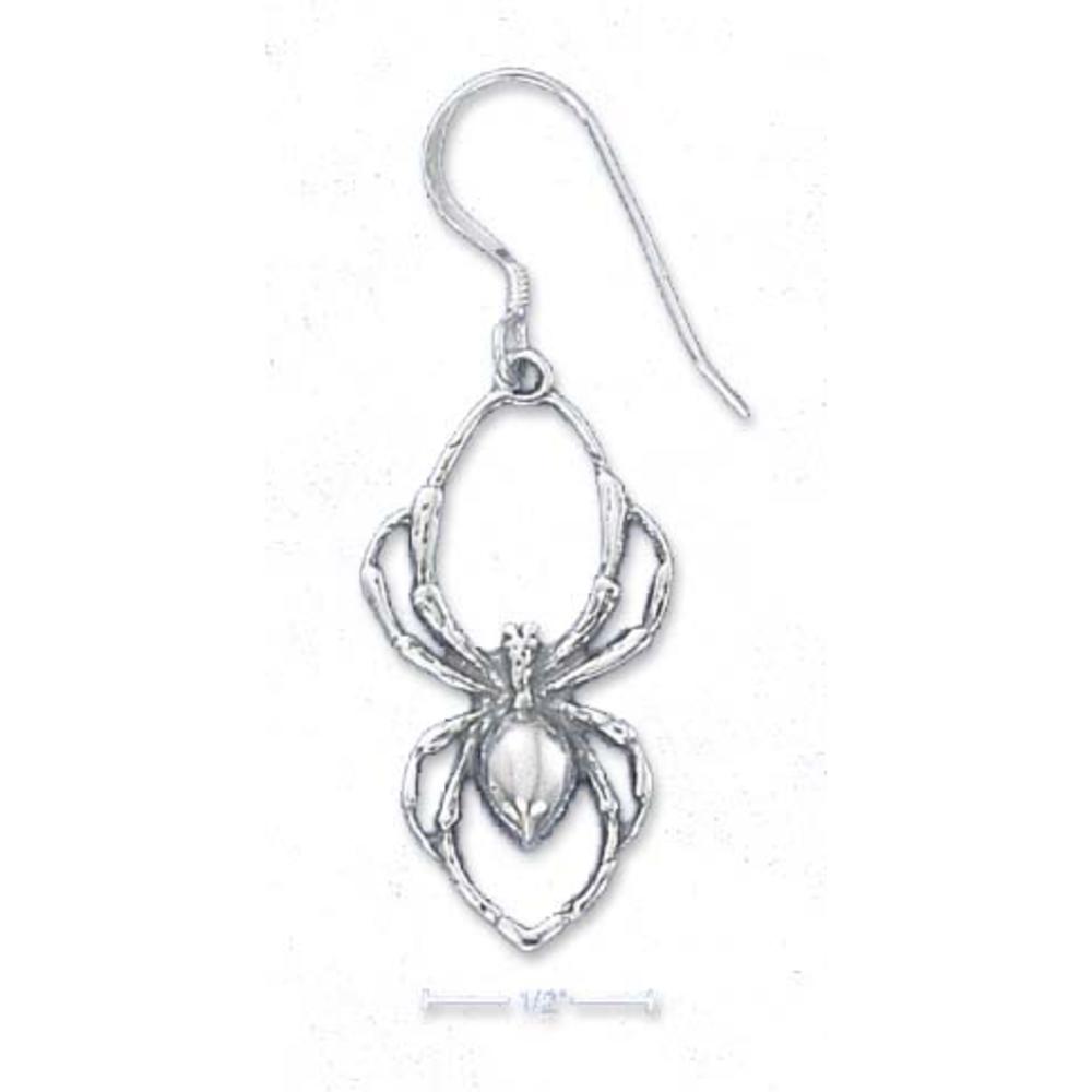 Jewelryweb Sterling Silver Antiqued Spider French Wire Earrings