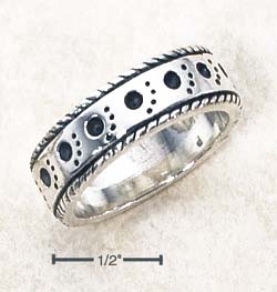 Jewelryweb Sterling Silver 6.5mm Paw-Prints With Hatched Edges Ring - Size 5.0
