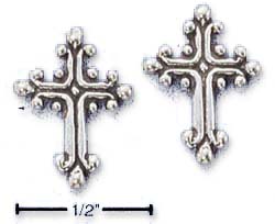 Jewelryweb Sterling Silver Bead Edge Cross Post Earrings