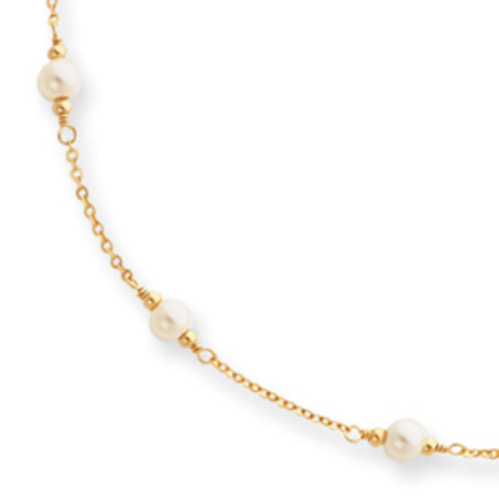 Jewelryweb Gold-Flashed Small White Glass Pearl Necklace - 16 Inch