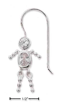 Jewelryweb Sterling Silver Clear Cubic Zirconia Boy Brat Wire Earrings