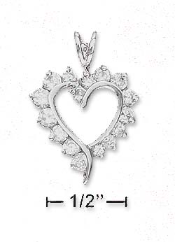 Jewelryweb Sterling Silver 17mm Clear Cubic Zirconia Heart Pendant With Slight Tail