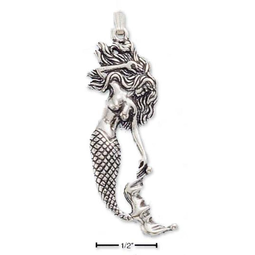 Jewelryweb Sterling Silver Antiqued Mermaid Charm