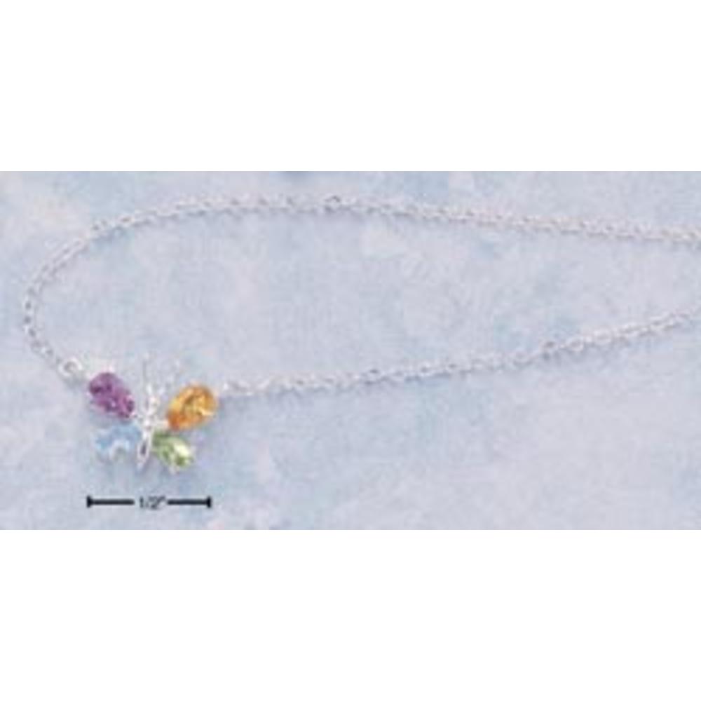Jewelryweb Sterling Silver 16 Inch Multigem Butterfly Necklace