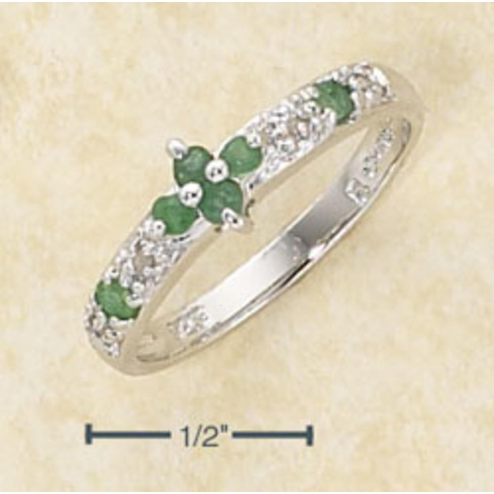 Jewelryweb Sterling Silver Emerald Diamond Accent Rose Cut Ring - Size 7.0