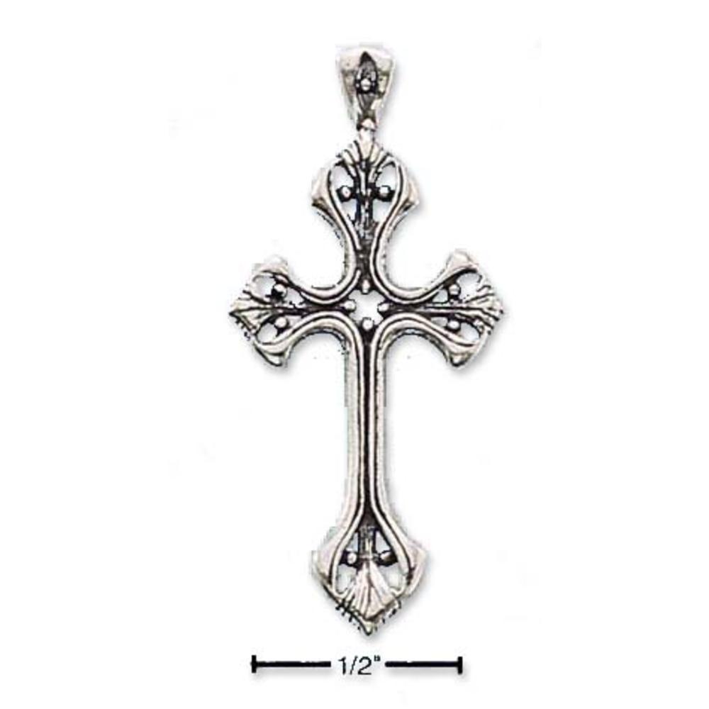 Jewelryweb Sterling Silver Antiqued Open Dotted Cross Charm
