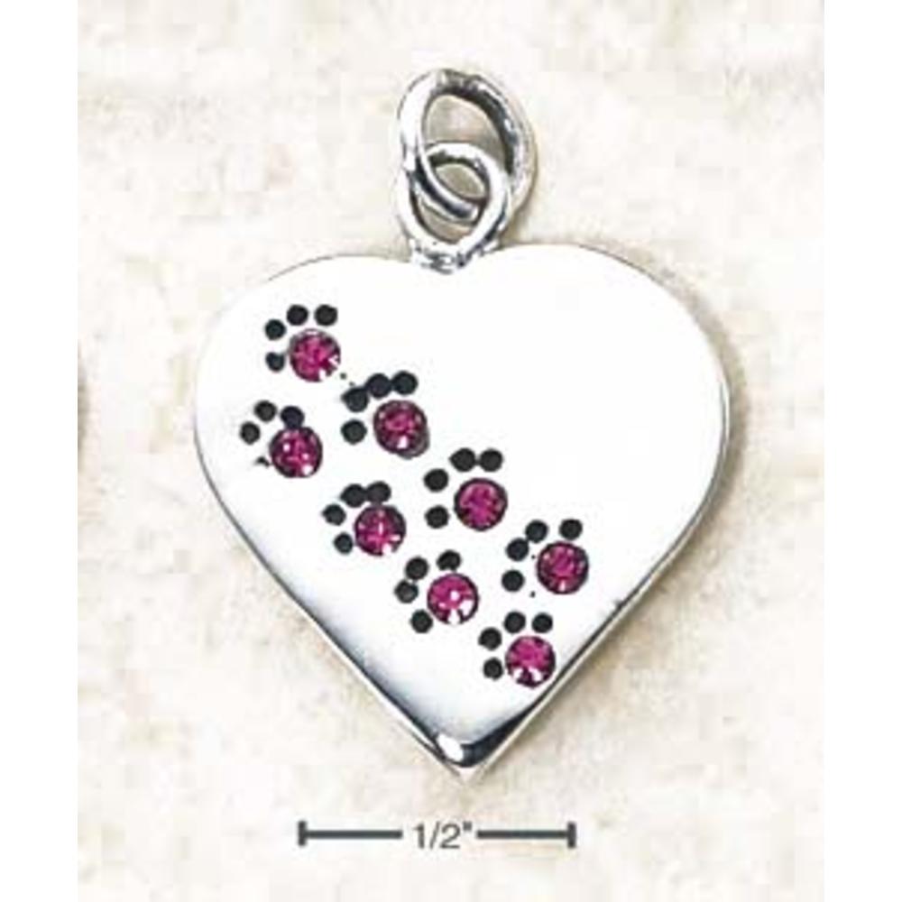 Jewelryweb Sterling Silver October Cubic Zirconia Paw Heart Pendant (Engravable)