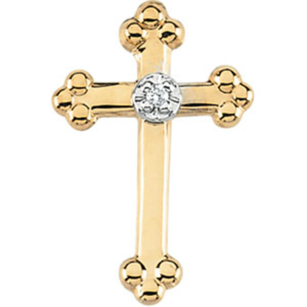 Jewelryweb 14k Yellow Gold Cross Lapel Pin With Diamond 14x9mm