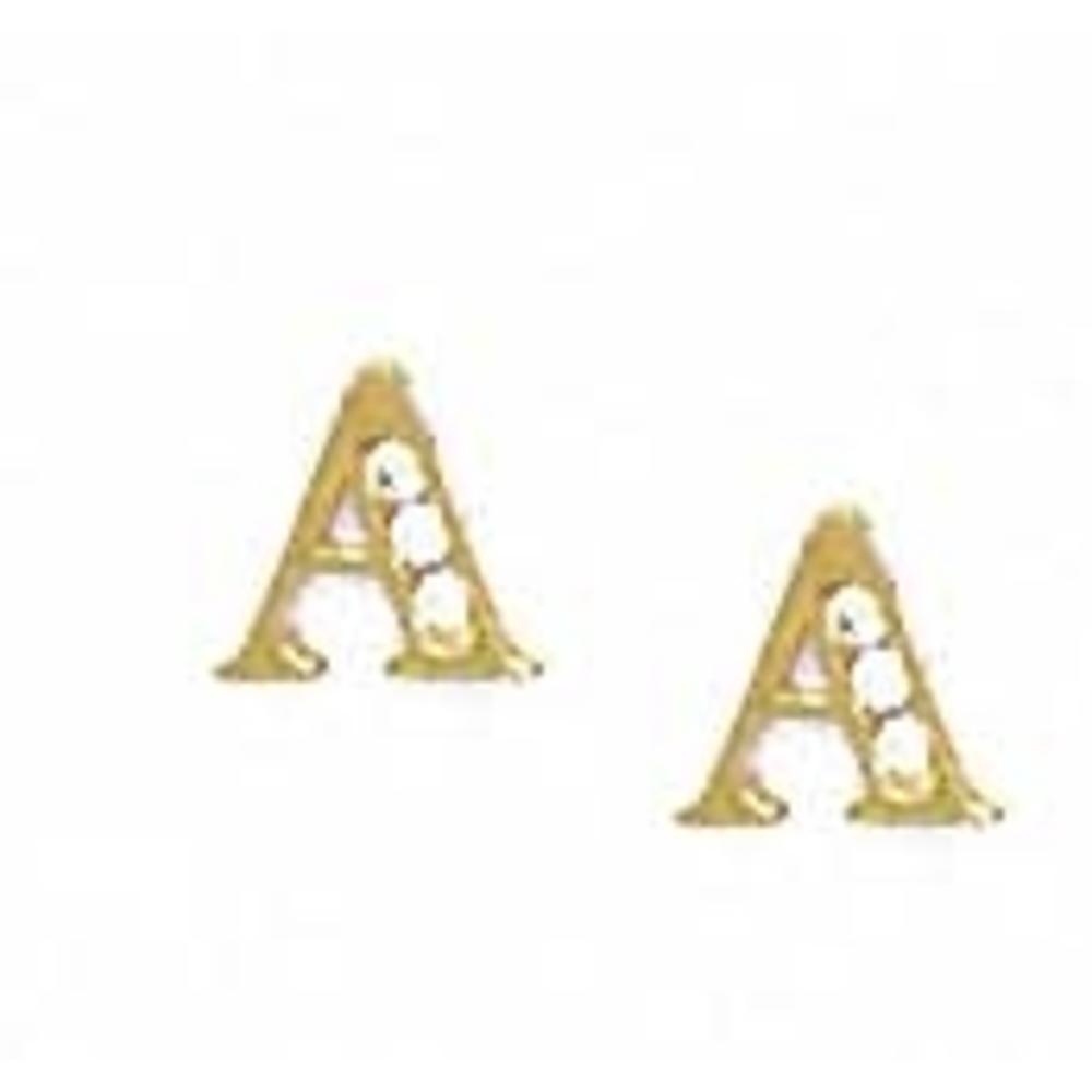 Jewelryweb 14k Yellow Gold 1.5 mm Round Cubic Zirconia Initial A Post Earrings