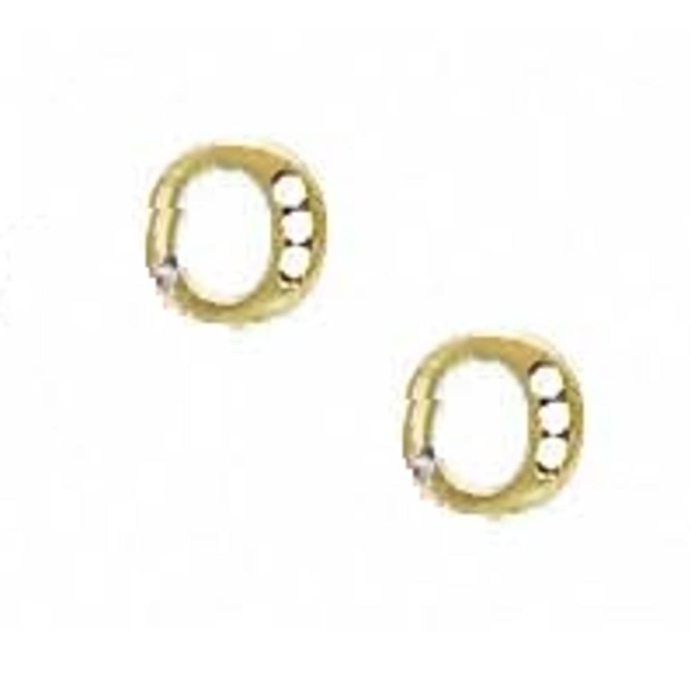 Jewelryweb 14k Yellow Gold 1.5 mm Round Cubic Zirconia Initial O Post Earrings
