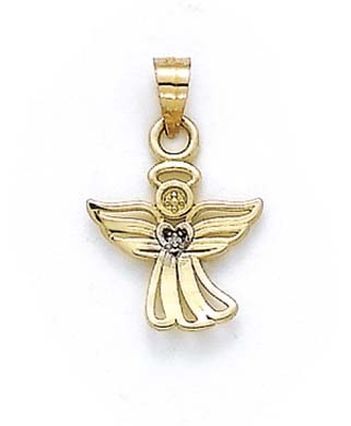 Jewelryweb 14k Yellow Gold Diamond Angel Pendant