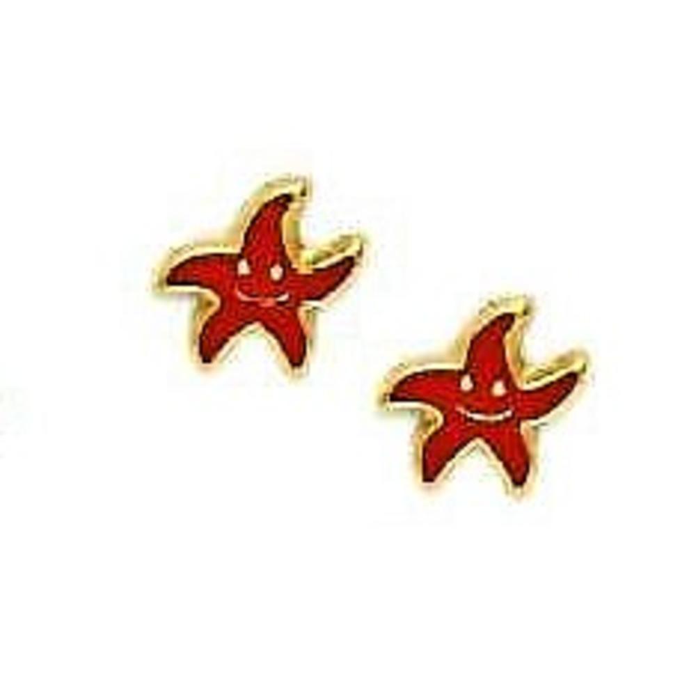Jewelryweb 14k Yellow Gold Red Enamel Childrens Star Screw-Back Earrings