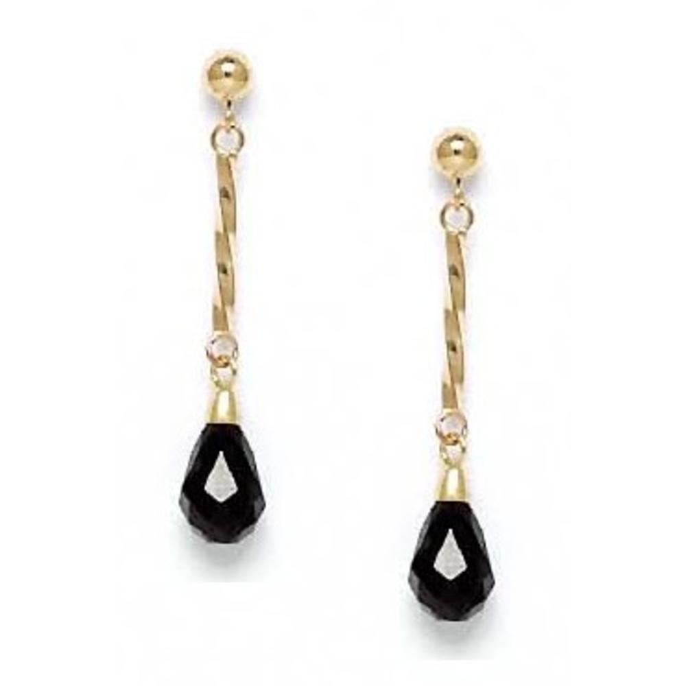 Jewelryweb 14k Yellow Gold 9x6 mm Briolette Black Crystal Earrings