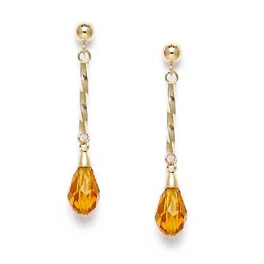 Jewelryweb 14k Yellow Gold 9x6 mm Briolette Light-Citrine Crystal Earrings