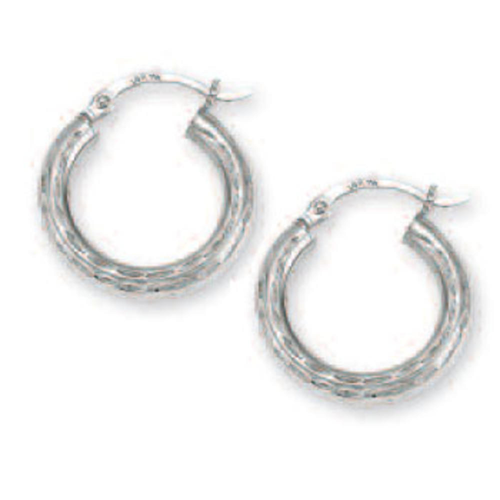 Jewelryweb 14k White 3 mm Sparkle-Cut Hoop Earrings