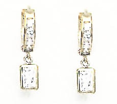 Jewelryweb 14k Yellow Gold 5x3 mm Emerald-Cut Clear Cubic Zirconia Drop Hinged Earrings