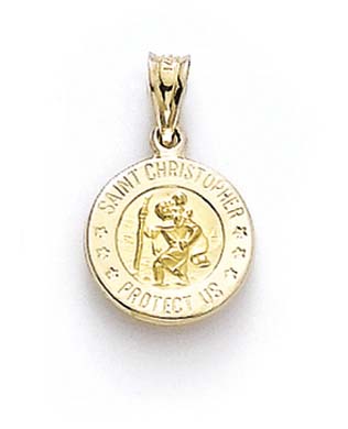Jewelryweb 14k Yellow Gold Round St Christopher Medallion Pendant