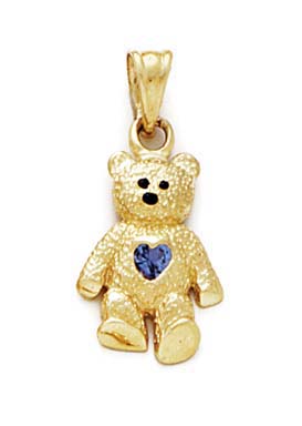 Jewelryweb 14k Yellow Gold Teddy Bear December Birthstone Pendant 15/16 Inch long