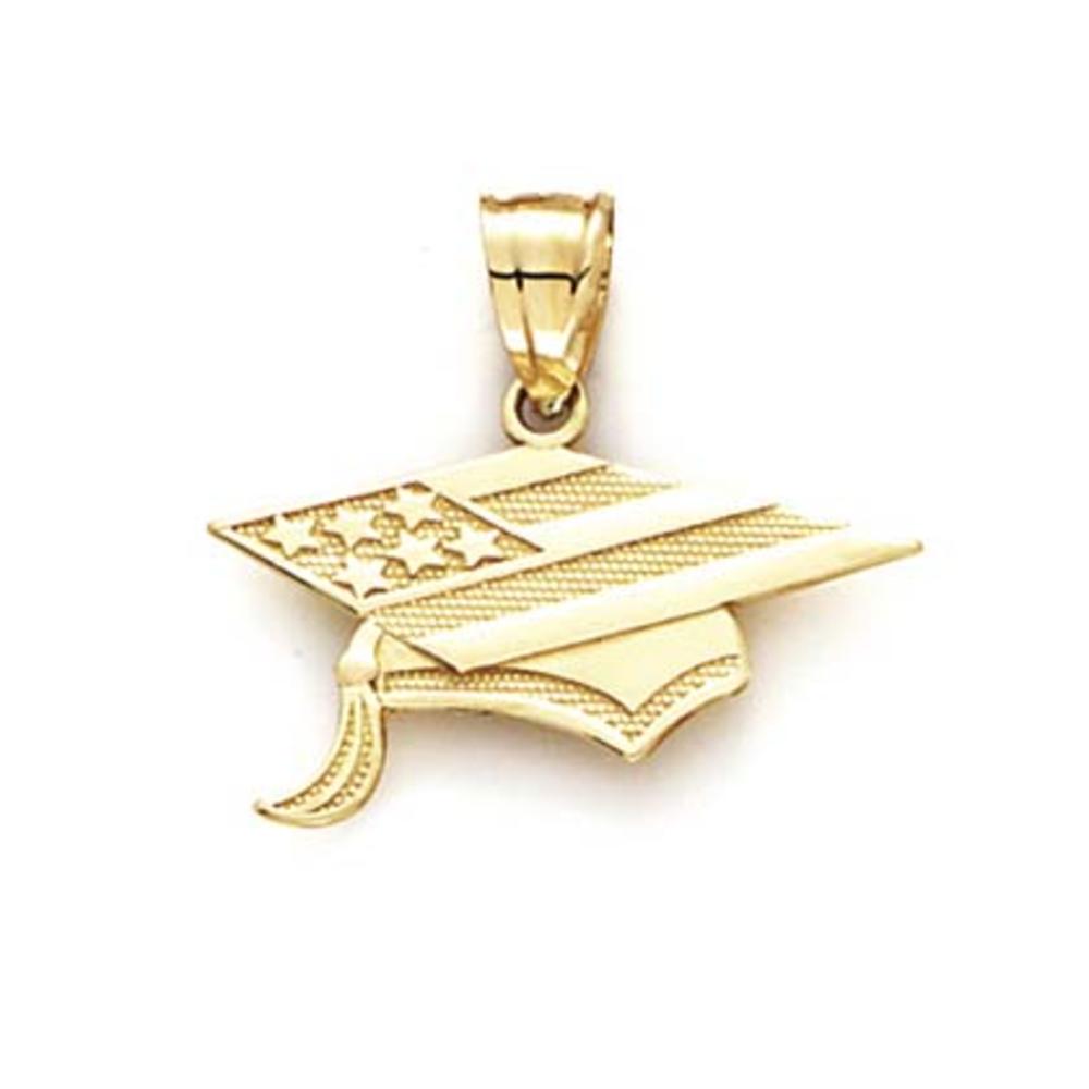 Jewelryweb 14k Yellow Gold Flag Graduation Cap Pendant
