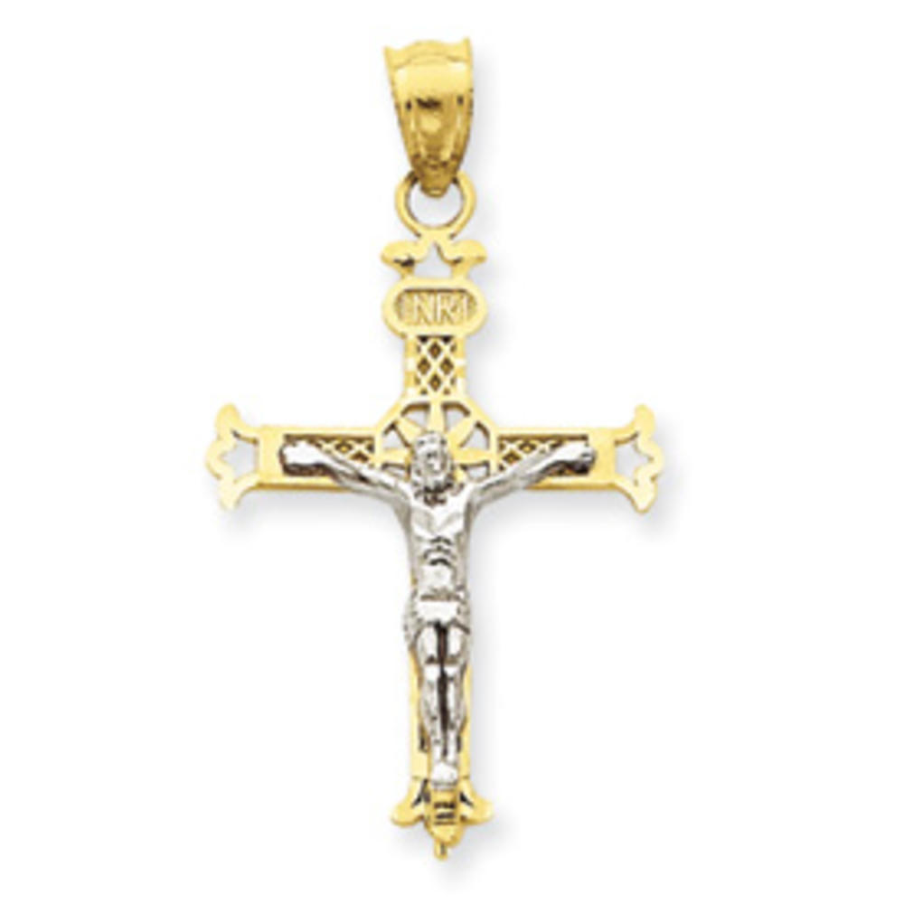 Jewelryweb 14k Two-tone Sparkle-Cut INRI Crucifix Pendant