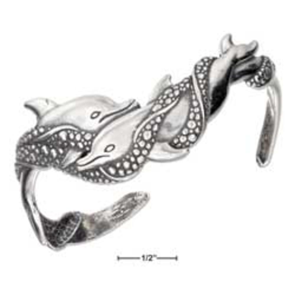 Jewelryweb Sterling Silver Satin and DC Double Swimming Dolphin Cuff