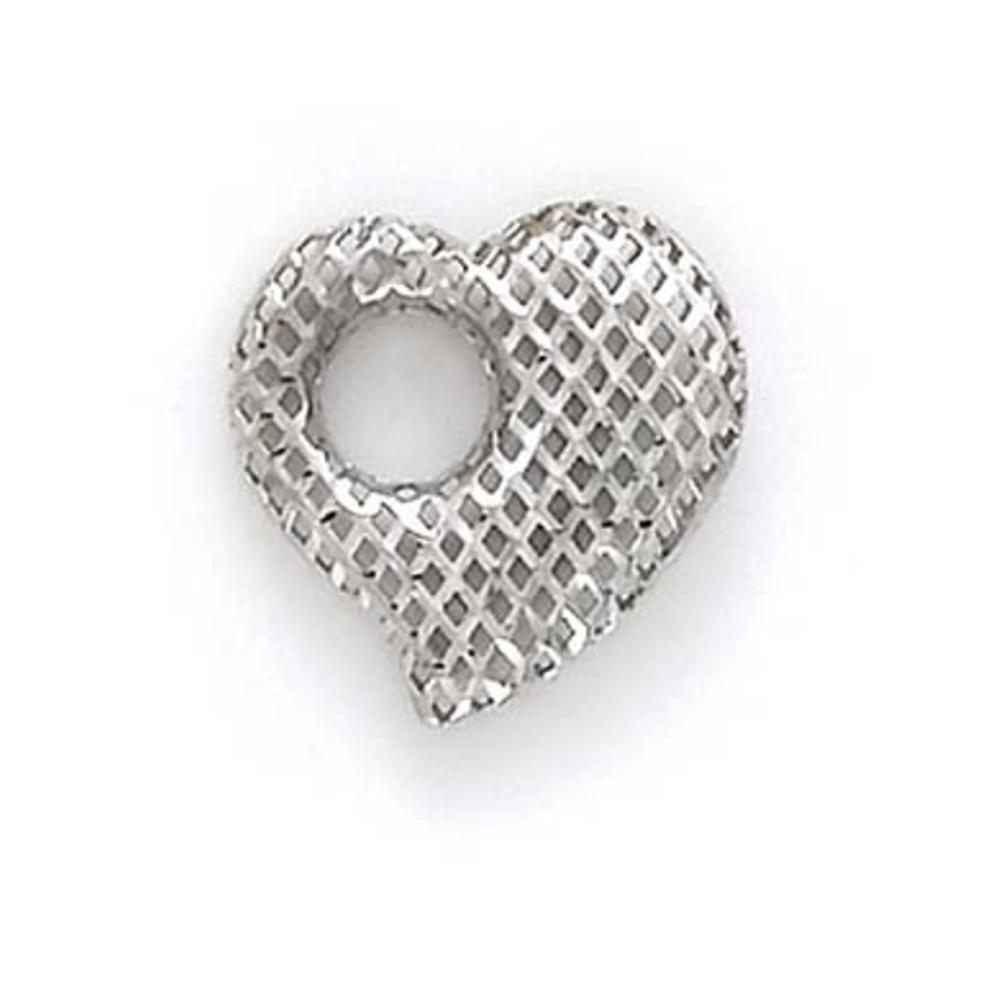 Jewelryweb 14k White Gold Puffed Heart Sparkle-Cut Pendant