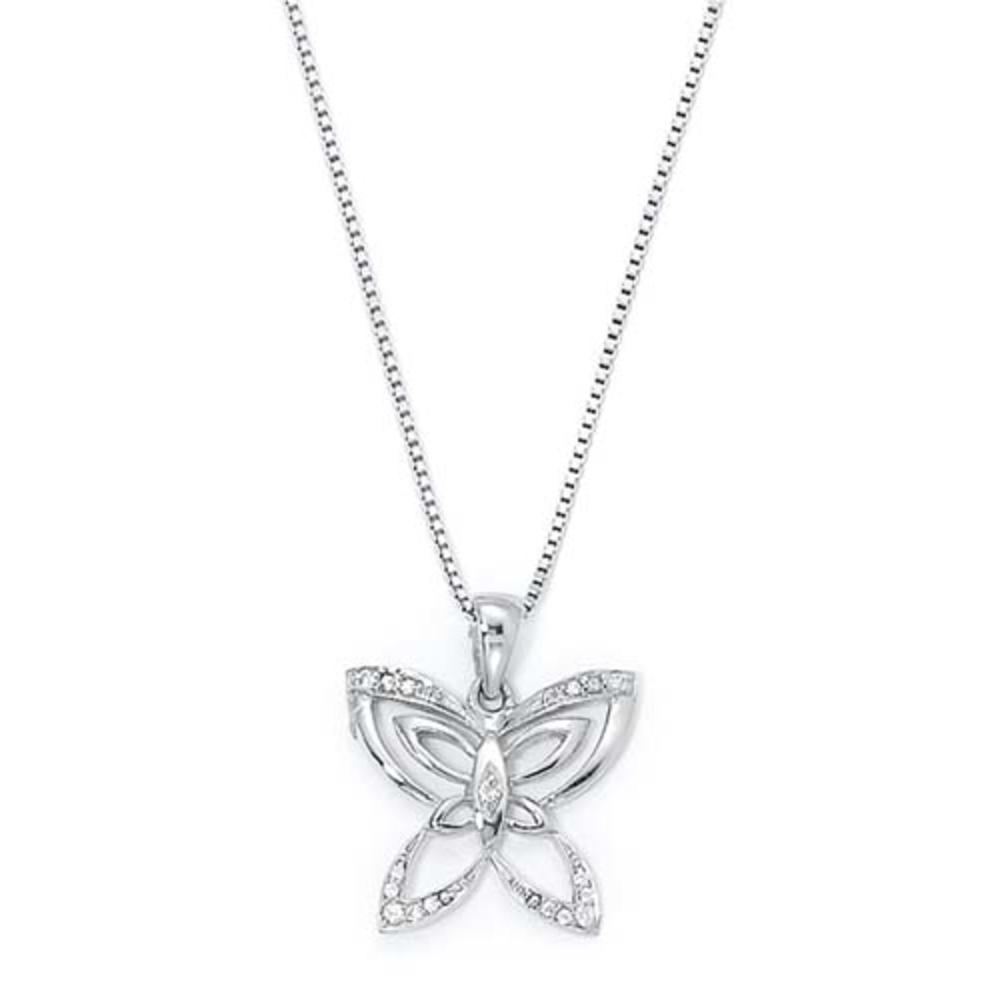 Jewelryweb Sterling Silver Diamond Butterfly Necklace