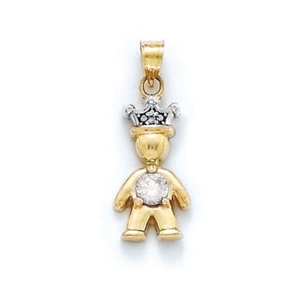 Jewelryweb 14k Yellow Gold Diamond and White Birthstone Prince Pendant 1 Inch