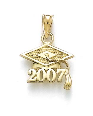 Jewelryweb 14k Yellow Gold 2007 Graduation Cap Pendant