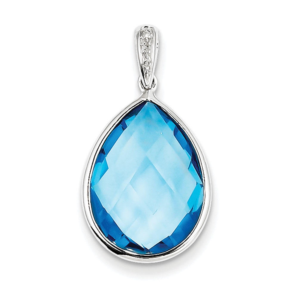 Jewelryweb Sterling Silver Rhodium Plated Diamond Lt Swiss Blue Topaz Pendant